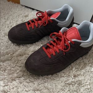 ADIDAS Men's Brown Sneakers with Orange Accents